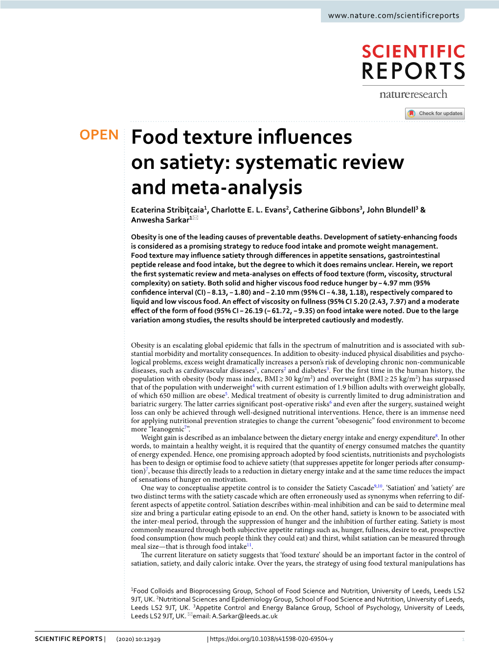 Food Texture Influences on Satiety: Systematic Review and Meta-Analysis
