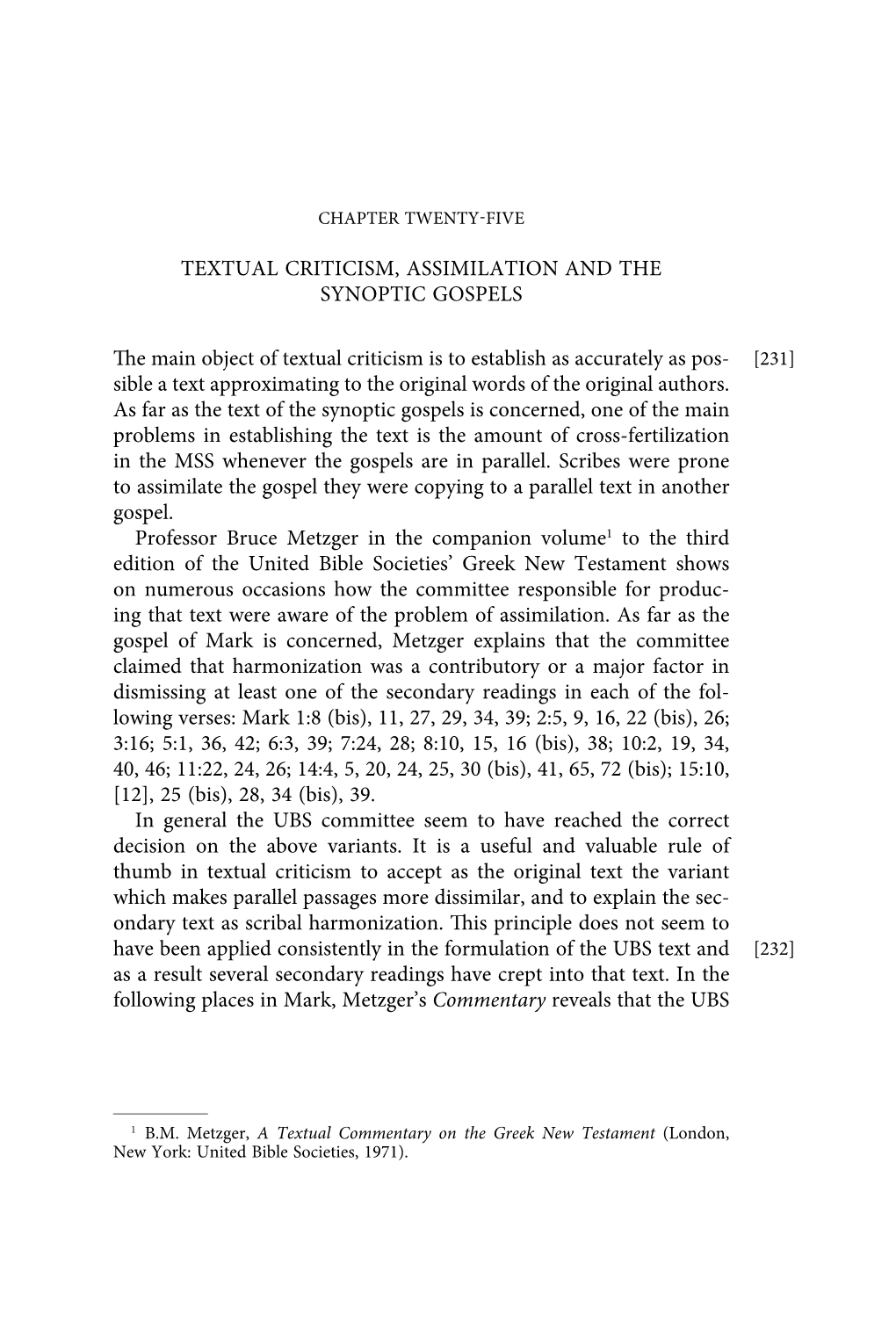 Textual Criticism, Assimilation and the Synoptic Gospels