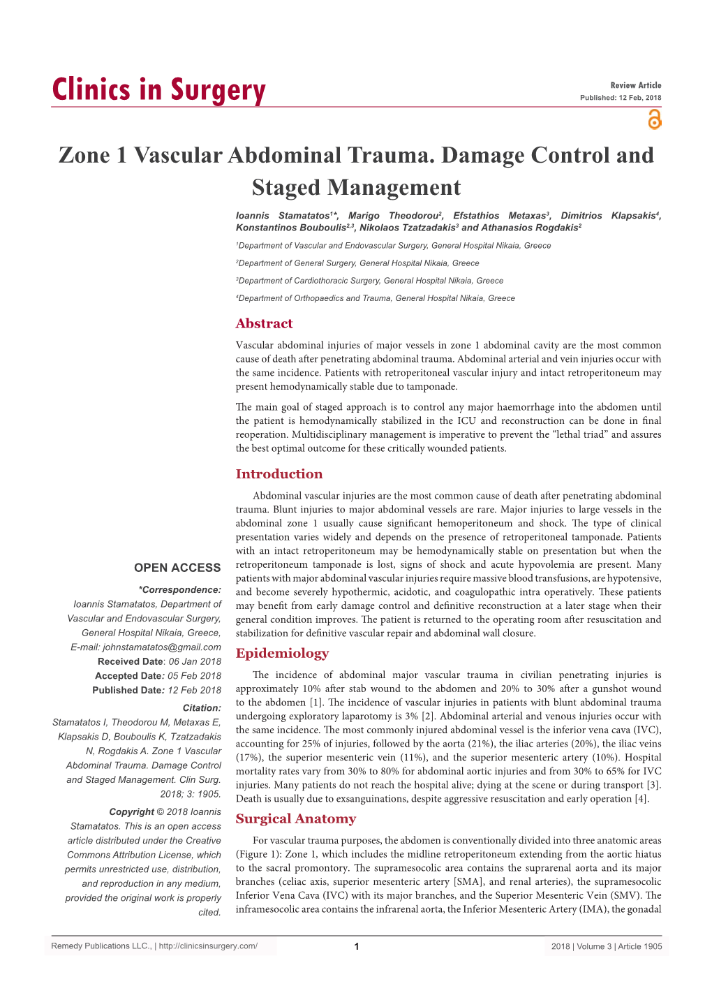 Zone 1 Vascular Abdominal Trauma. Damage Control and Staged Management