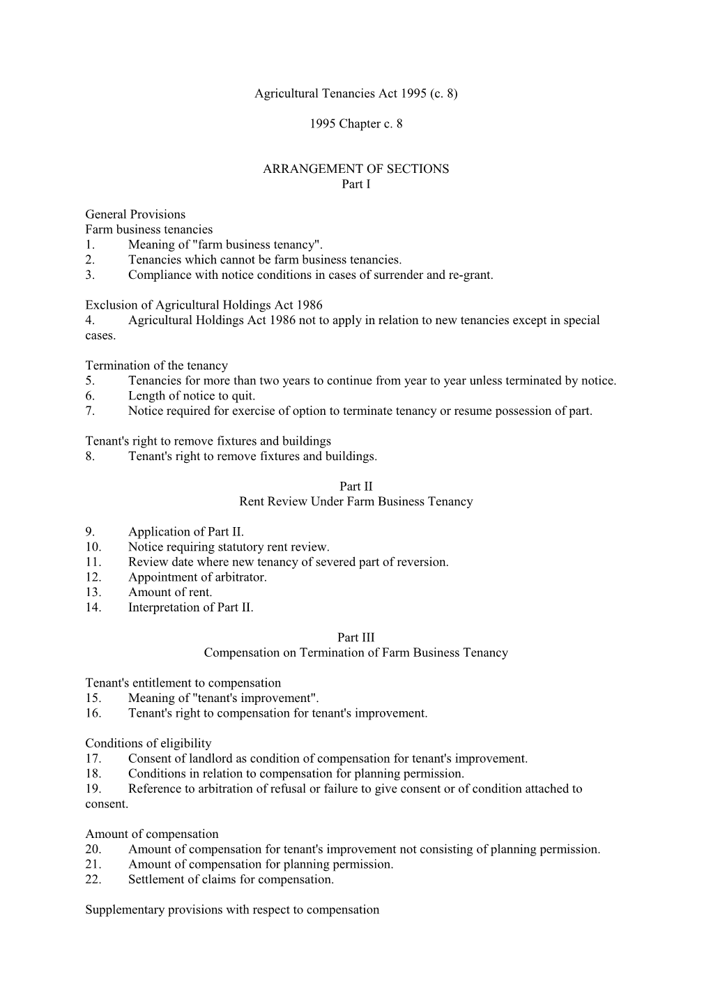 Agricultural Tenancies Act 1995 (C