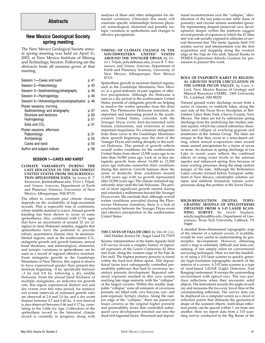 Nmg25n2: New Mexico Geological Society Spring Meeting Abs 2003