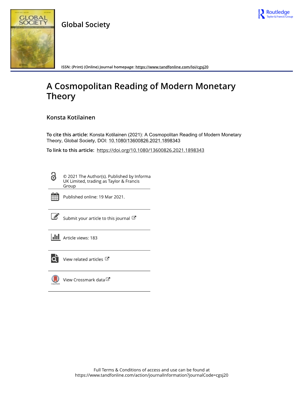 A Cosmopolitan Reading of Modern Monetary Theory