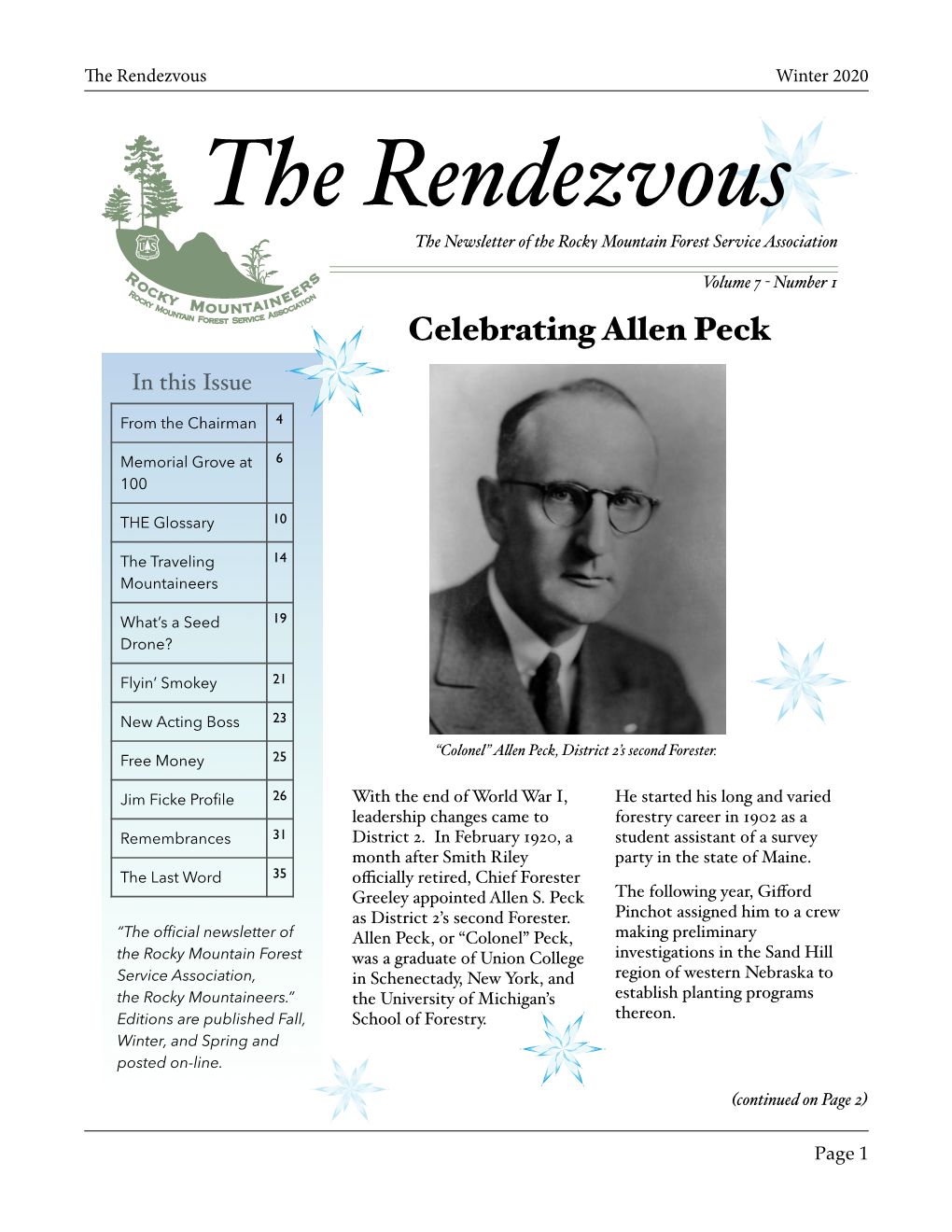 Winter 2020 the Rendezvous the Newsletter of the Rocky Mountain Forest Service Association