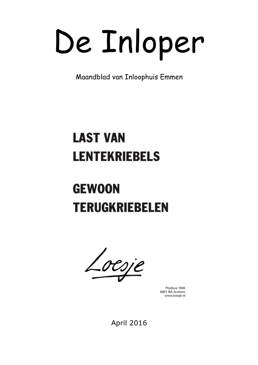 Maandblad Van Inloophuis Emmen April 2016