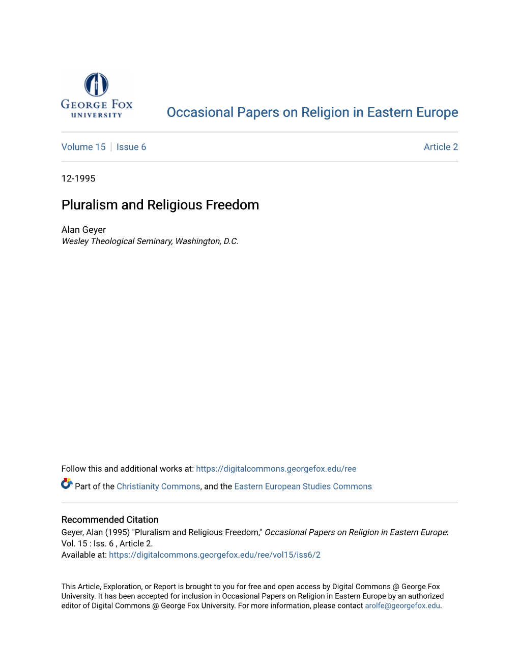 Pluralism and Religious Freedom