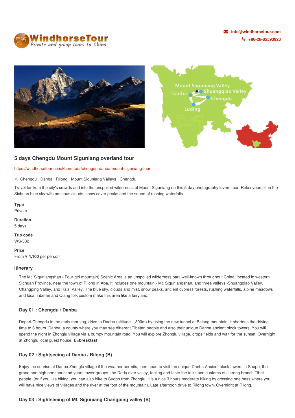 5 Days Chengdu Mount Siguniang Overland Tour