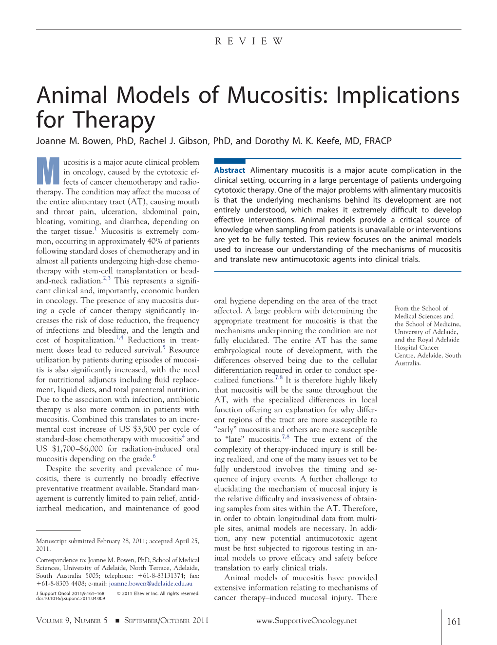 Animal Models of Mucositis: Implications for Therapy Joanne M