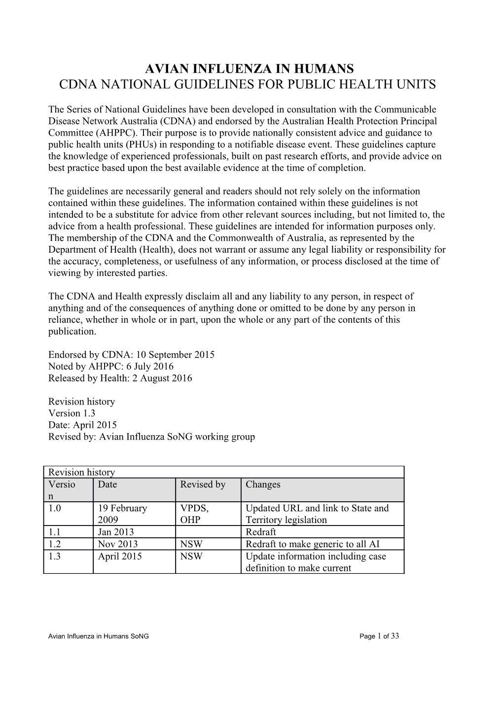 Cdna National Guidelines for Public Health Units