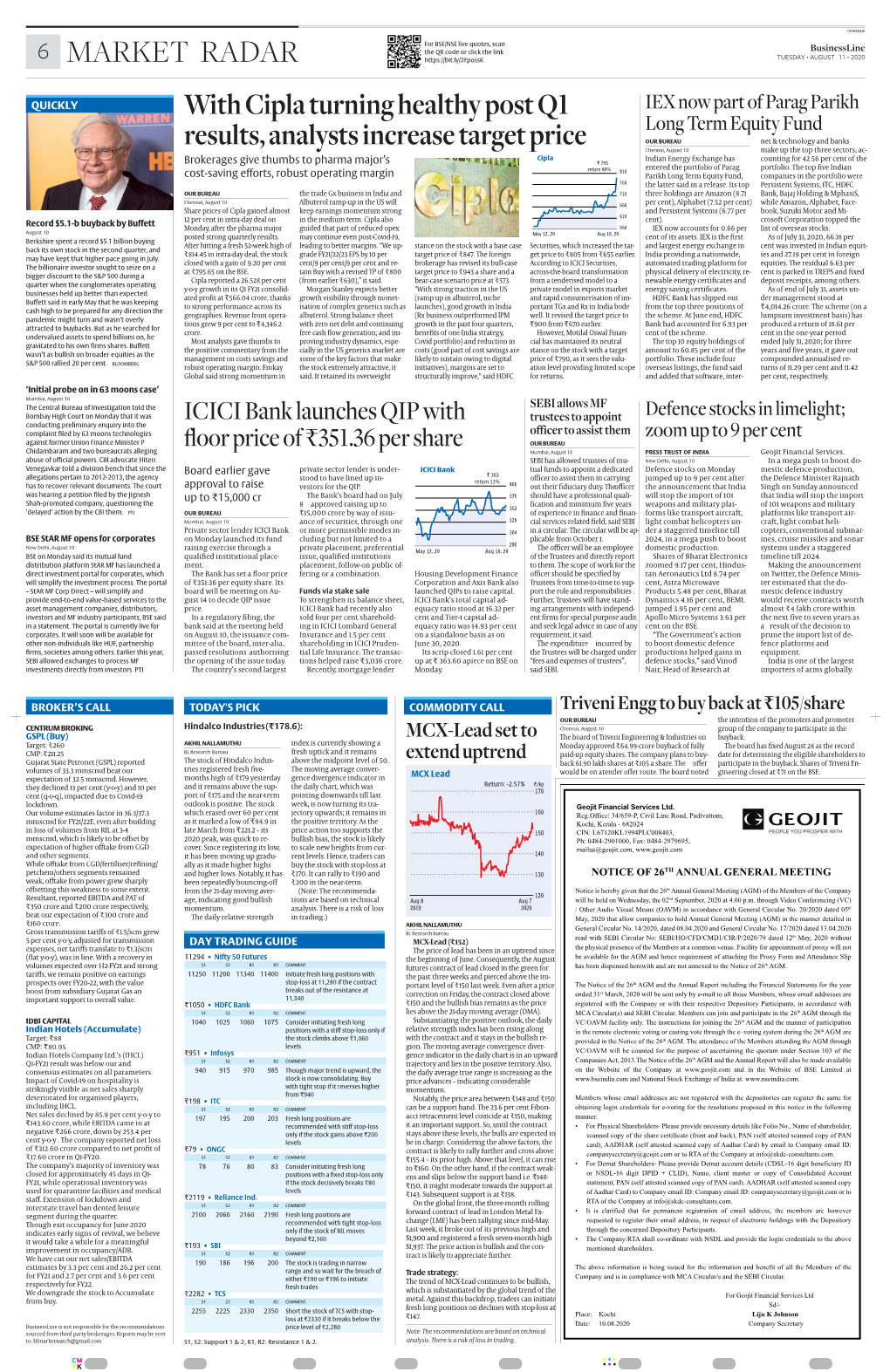 Market Radar Tuesday • August 11 • 2020