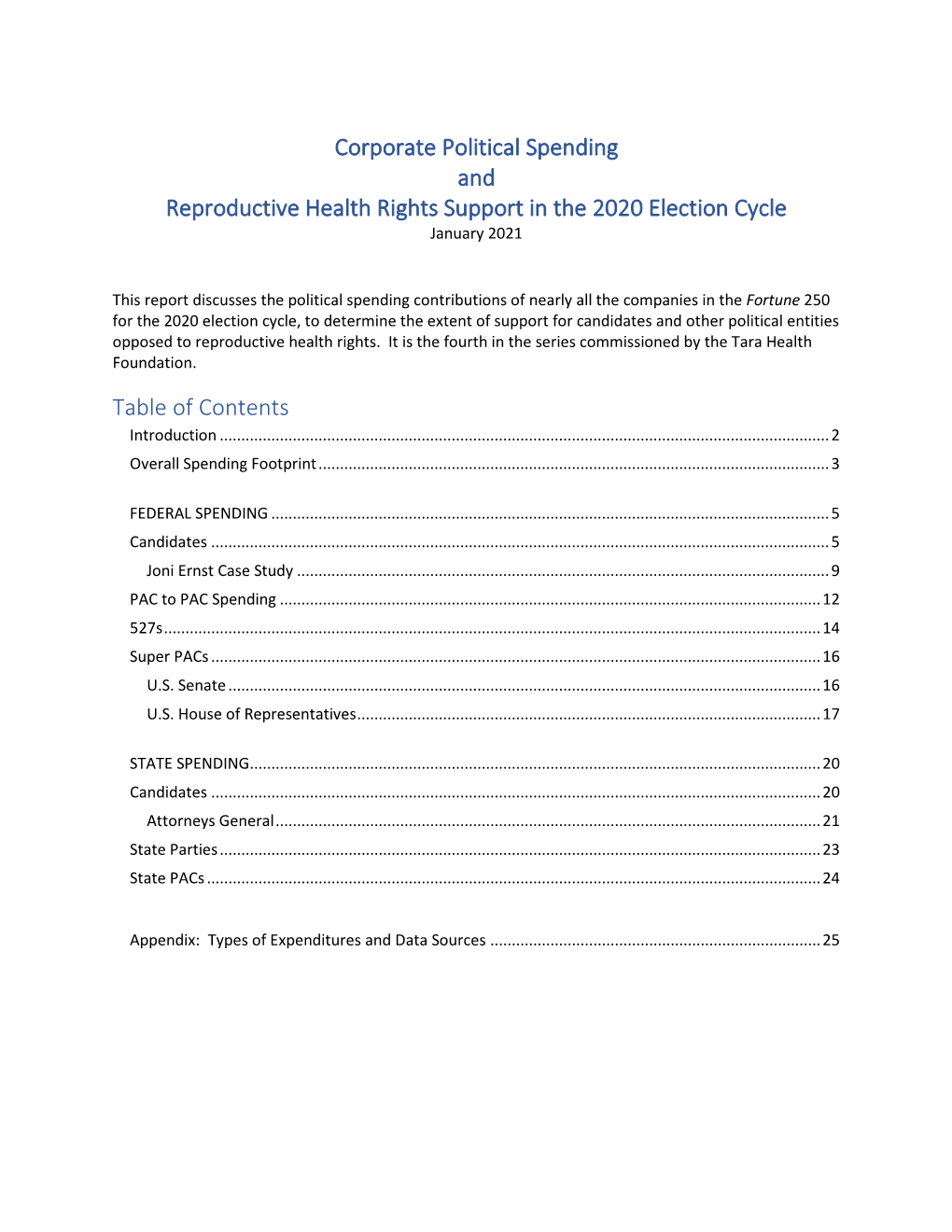 Corporate Political Spending and Reproductive Health Rights Support in the 2020 Election Cycle January 2021