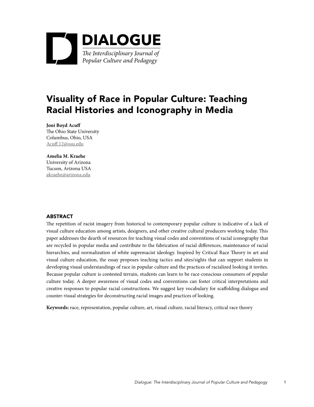 Visuality of Race in Popular Culture: Teaching Racial Histories and Iconography in Media