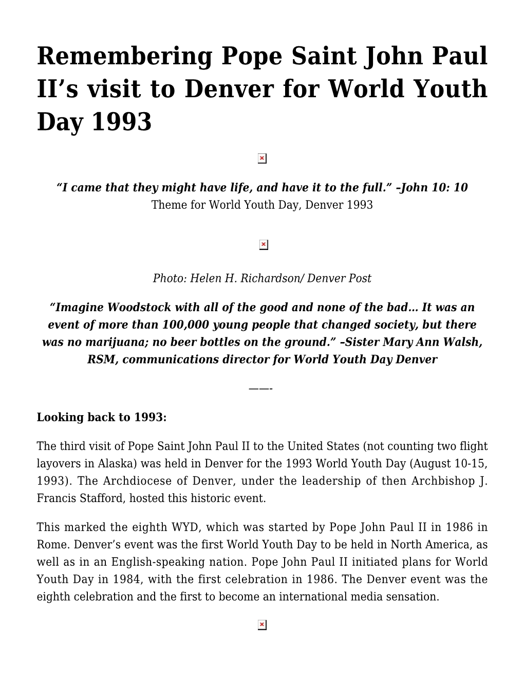 Remembering Pope Saint John Paul II's Visit to Denver for World Youth