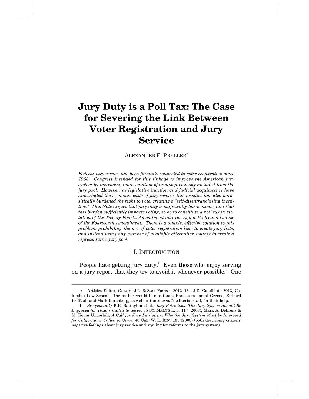 Jury Duty Is a Poll Tax: the Case for Severing the Link Between Voter Registration and Jury Service