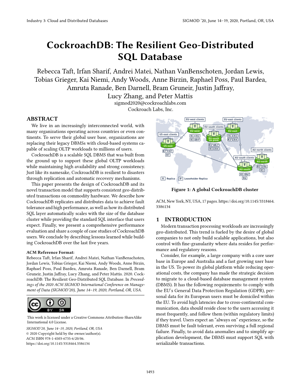 Cockroachdb: the Resilient Geo-Distributed SQL Database