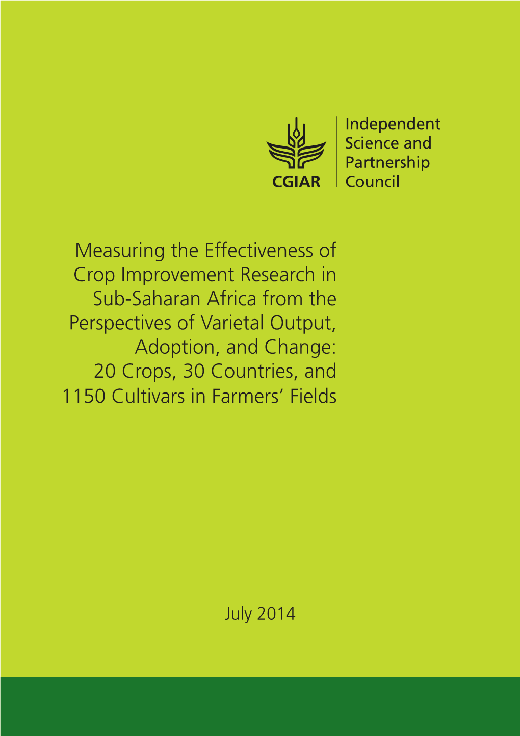 Measuring the Effectiveness of Crop Improvement Research in Sub