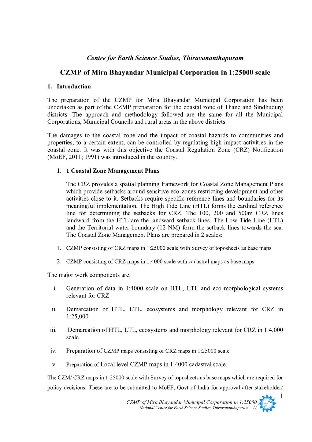 CZMP of Mira Bhayandar Municipal Corporation in 1:25000 Scale
