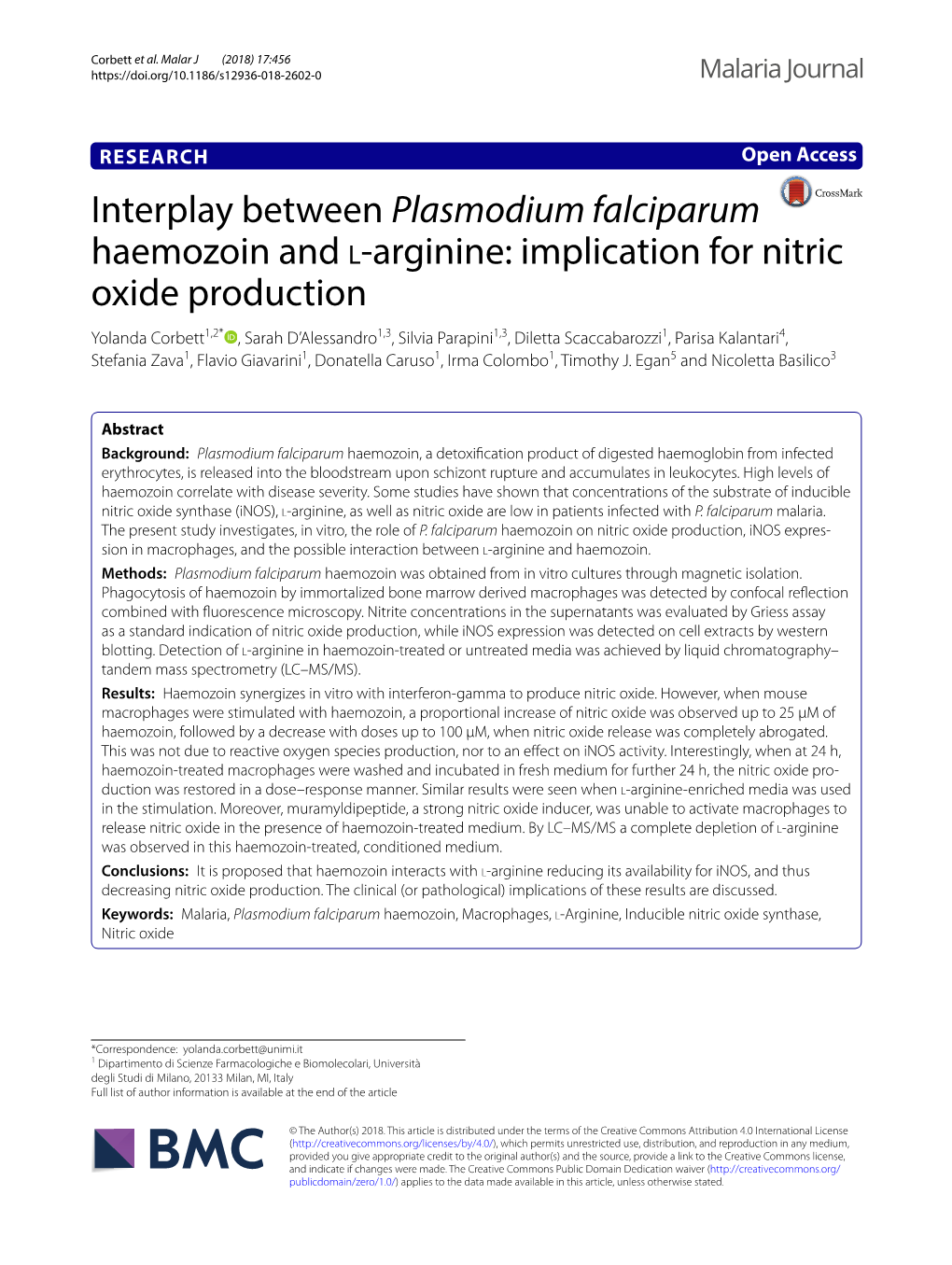 Interplay Between Plasmodium Falciparum Haemozoin and L-Arginine: Implication for Nitric Oxide Production