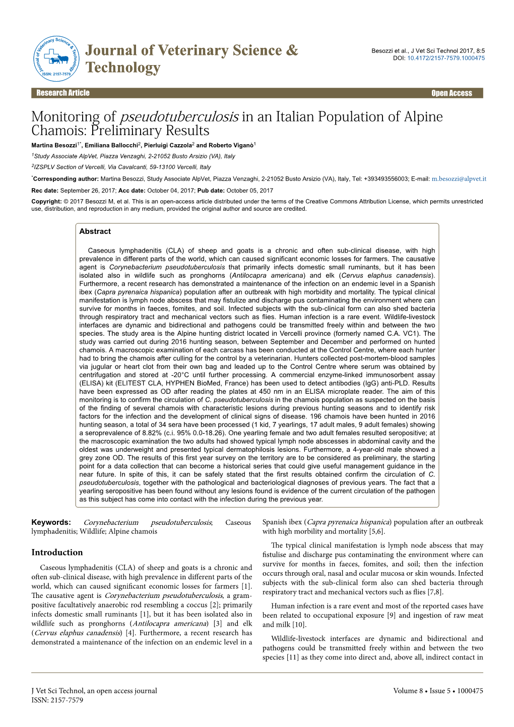 Monitoring of Pseudotuberculosis in an Italian Population of Alpine