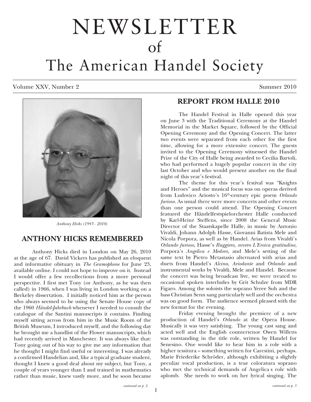 NEWSLETTER of the American Handel Society