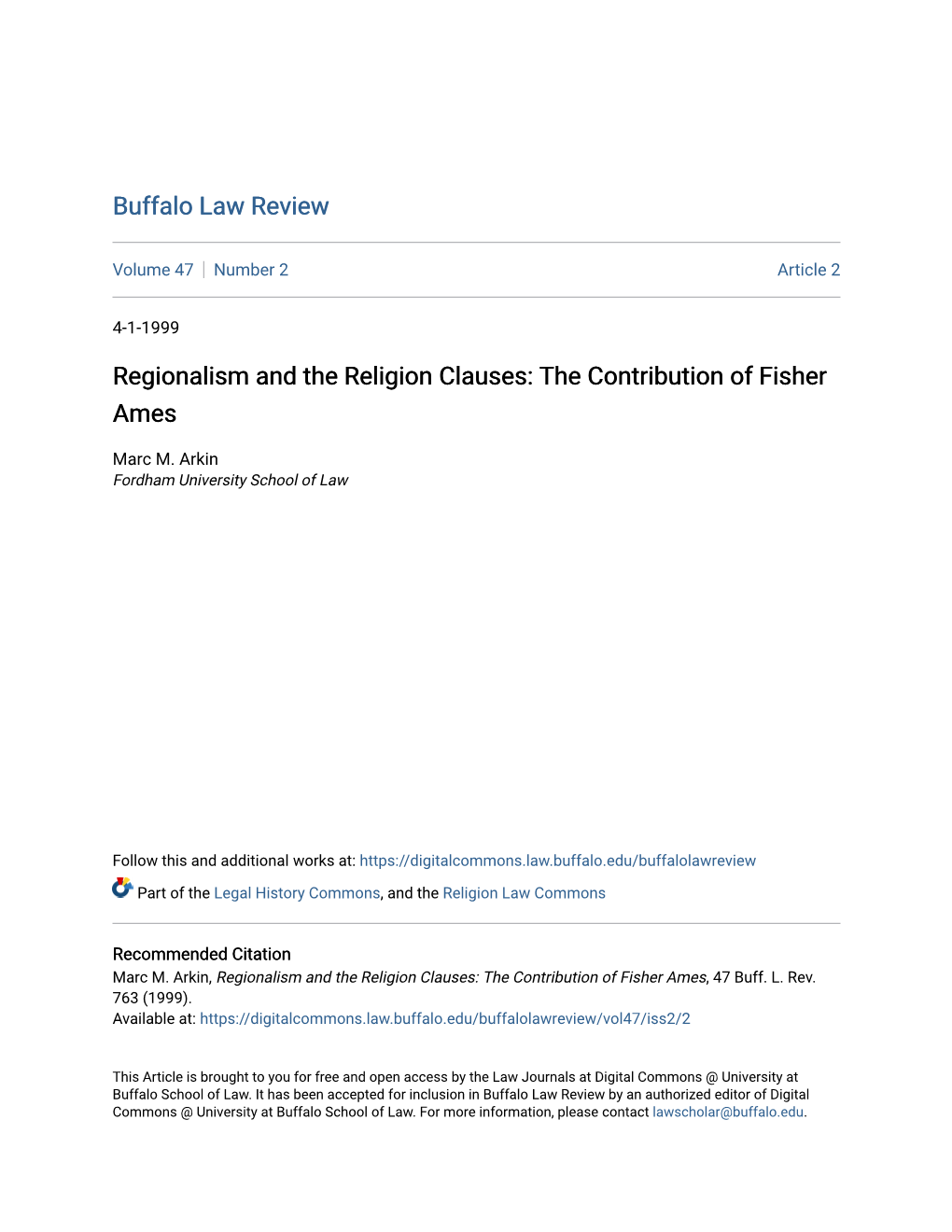 Regionalism and the Religion Clauses: the Contribution of Fisher Ames