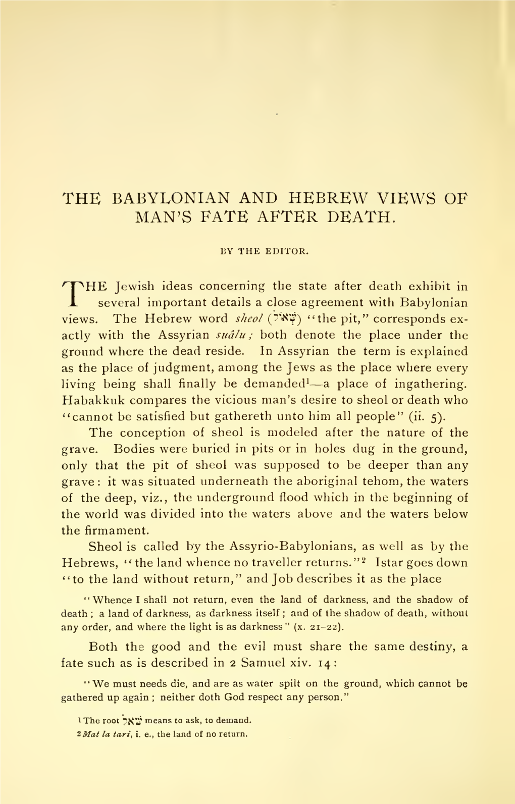 The Babylonian and Hebrew Views of Man's Fate After Death