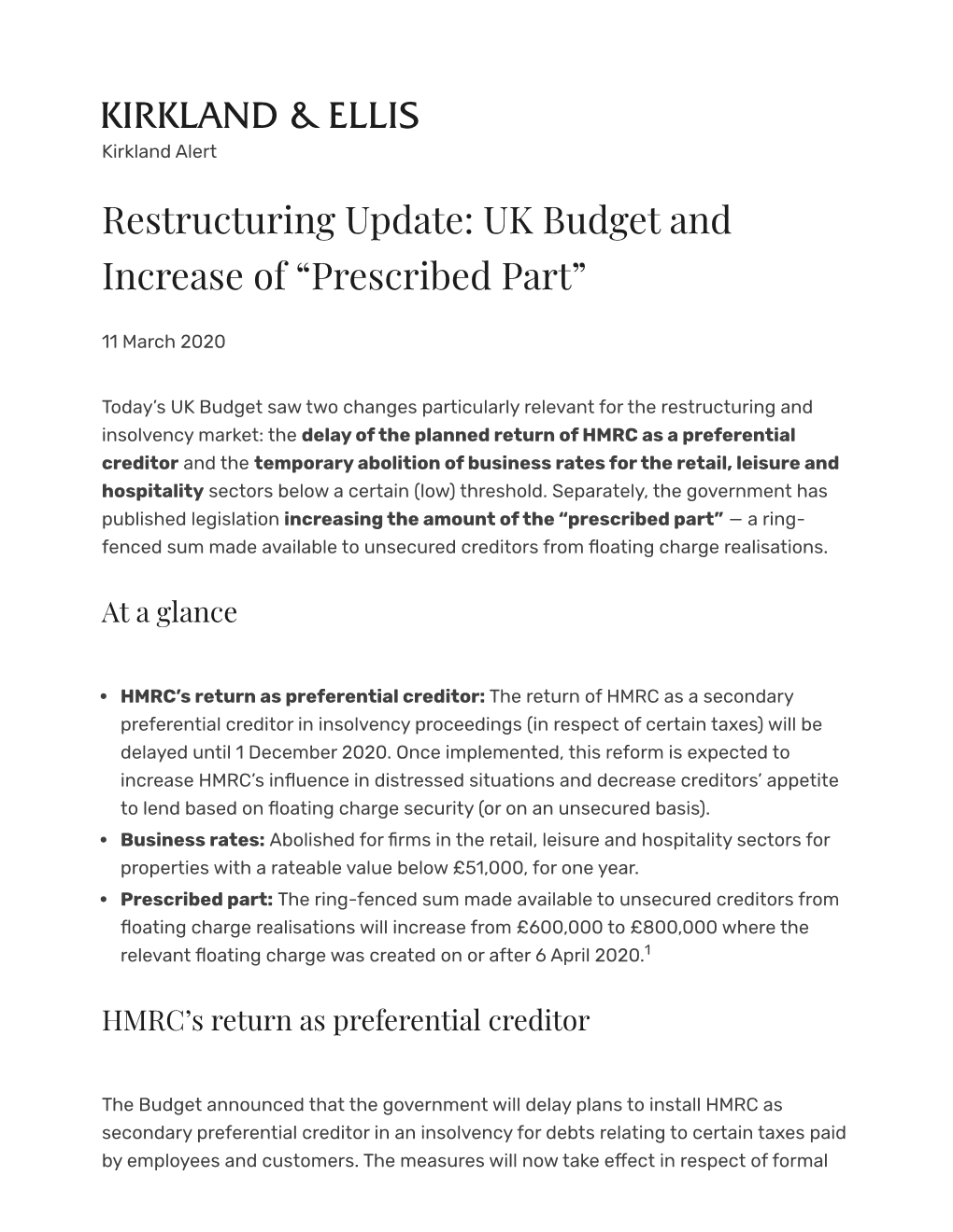 Restructuring Update: UK Budget and Increase of “Prescribed Part”