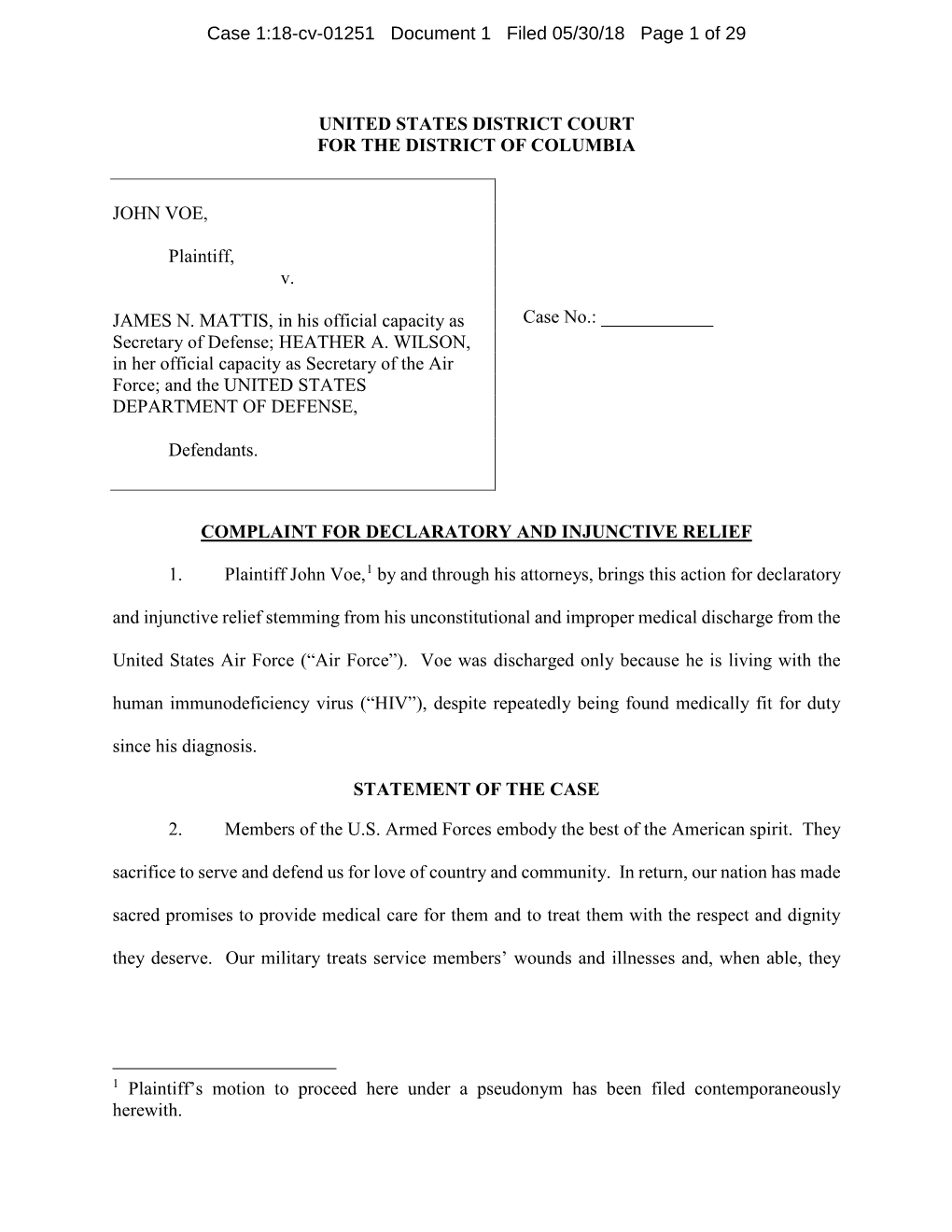 Complaint for Declaratory and Injunctive Relief