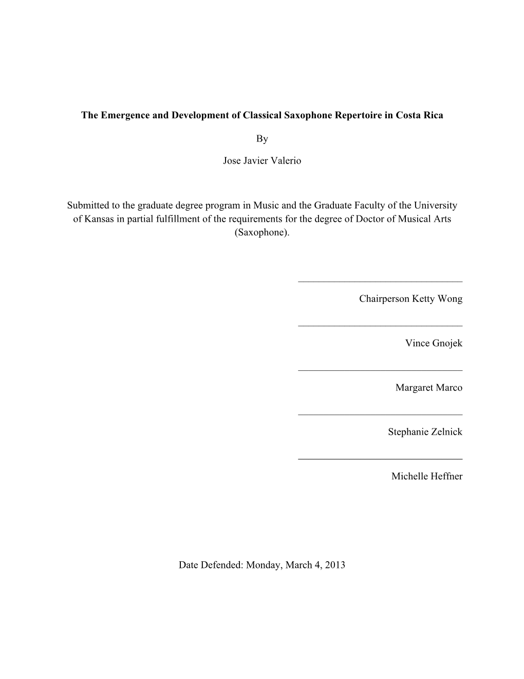 The Emergence and Development of Classical Saxophone Repertoire in Costa Rica