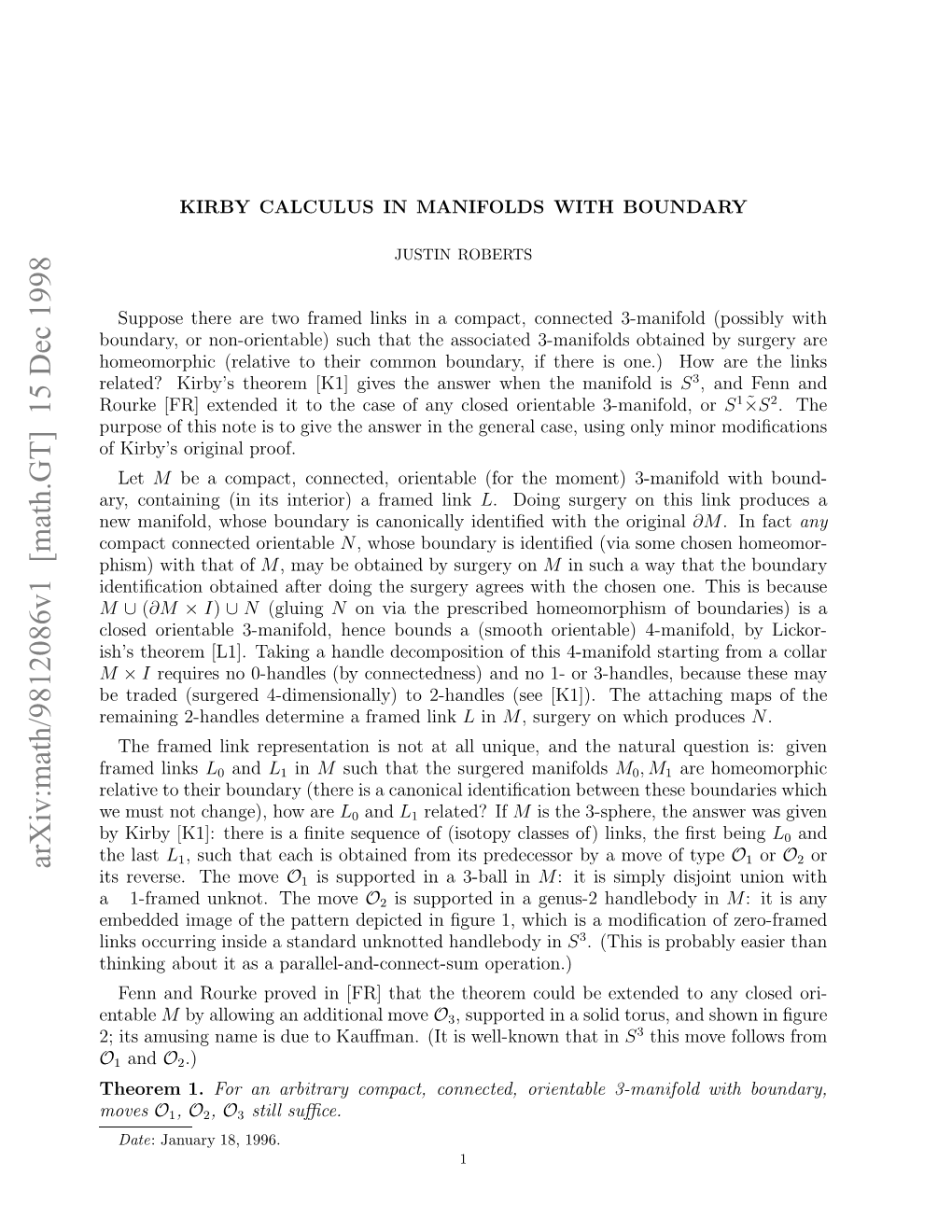 Arxiv:Math/9812086V1 [Math.GT] 15 Dec 1998 ;Isauignm Sdet Aﬀa.(Ti Elkonta in That Well-Known Is (It Kauﬀman