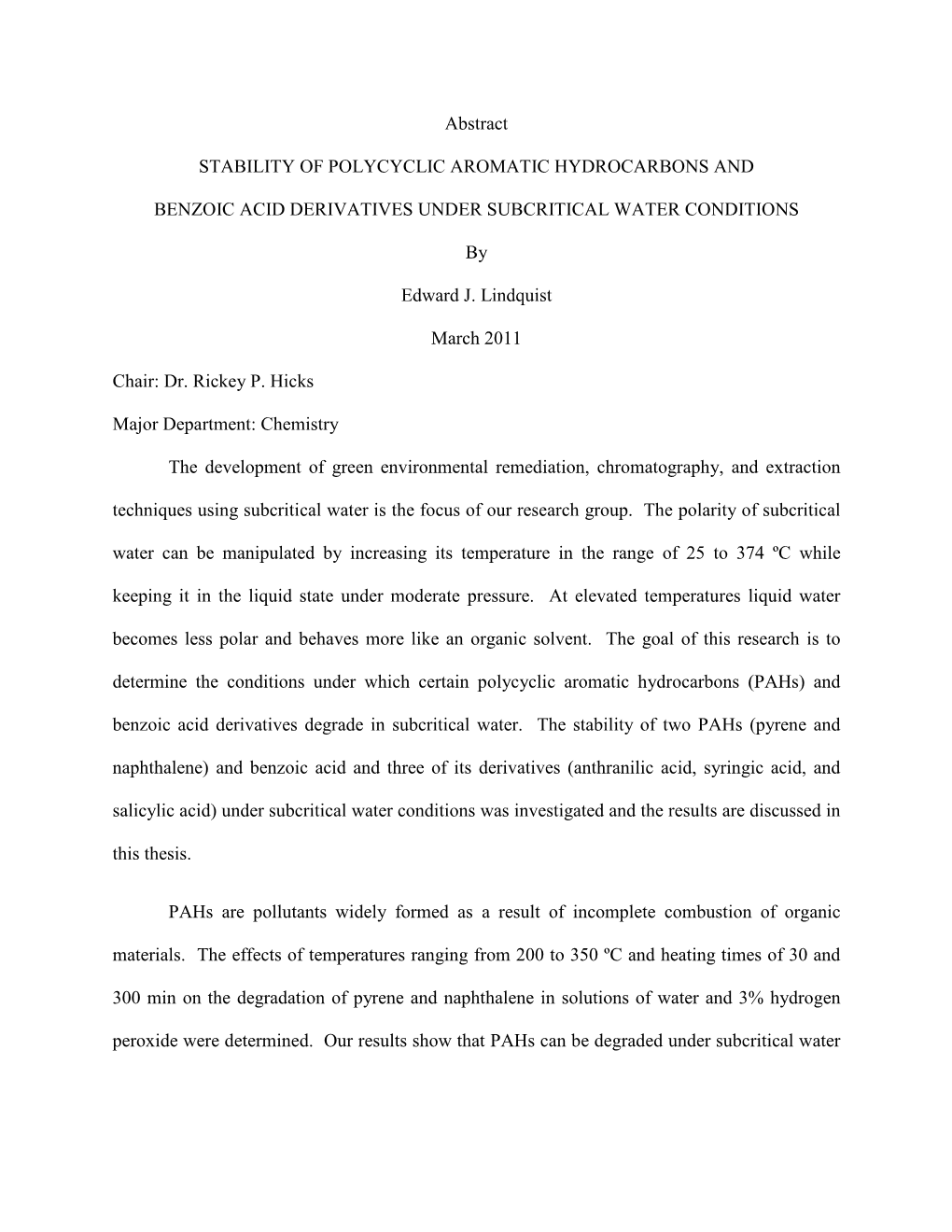 Abstract STABILITY of POLYCYCLIC AROMATIC HYDROCARBONS