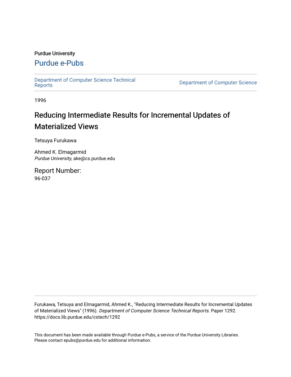 Reducing Intermediate Results for Incremental Updates of Materialized Views