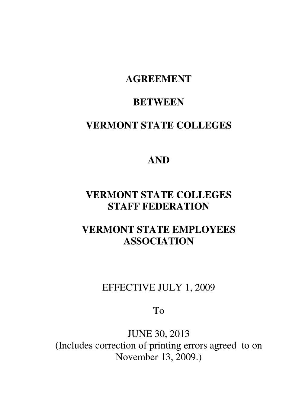 Agreement Between Vermont State Colleges And