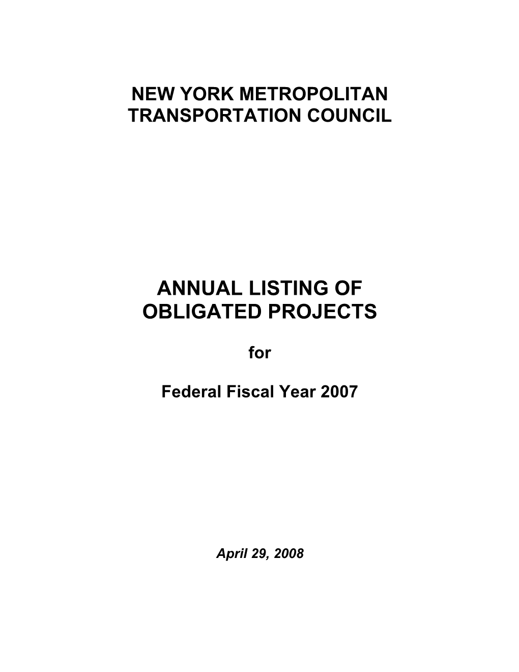 Annual Listing of Obligated Projects