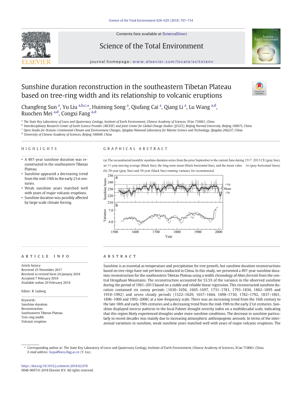 Sunshine Duration Reconstruction in the Southeastern Tibetan Plateau Based on Tree-Ring Width and Its Relationship to Volcanic Eruptions