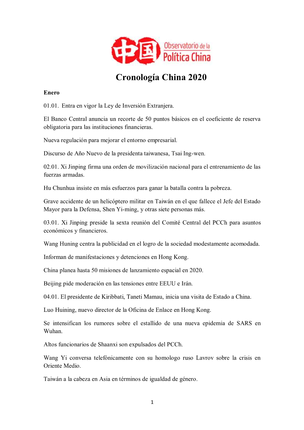 Cronología China 2020