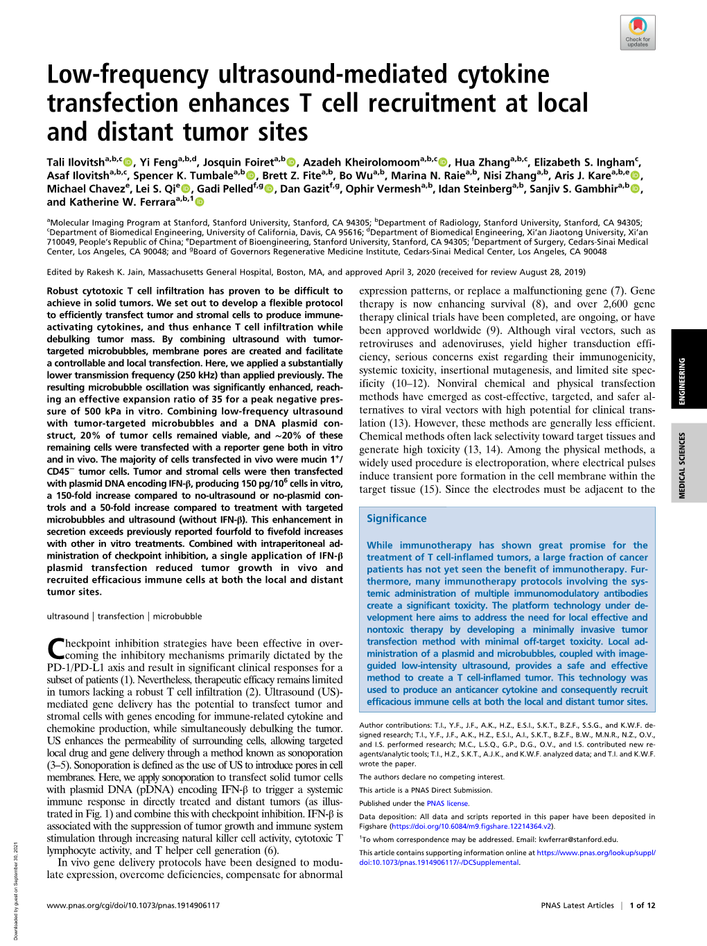 Low-Frequency Ultrasound-Mediated Cytokine Transfection Enhances T Cell Recruitment at Local and Distant Tumor Sites