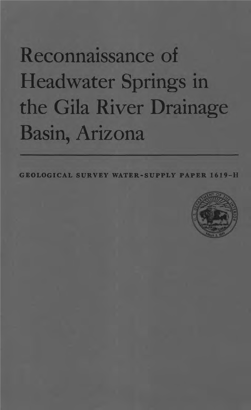 Reconnaissance of Headwater Springs in the Gila River Drainage Basin, Arizona