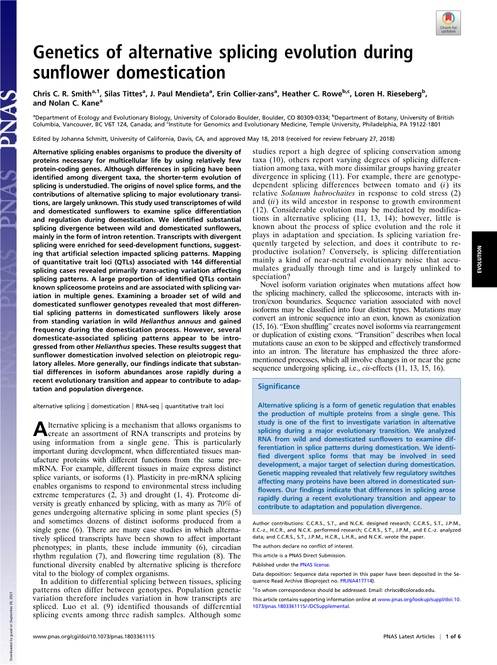 Genetics of Alternative Splicing Evolution During Sunflower Domestication