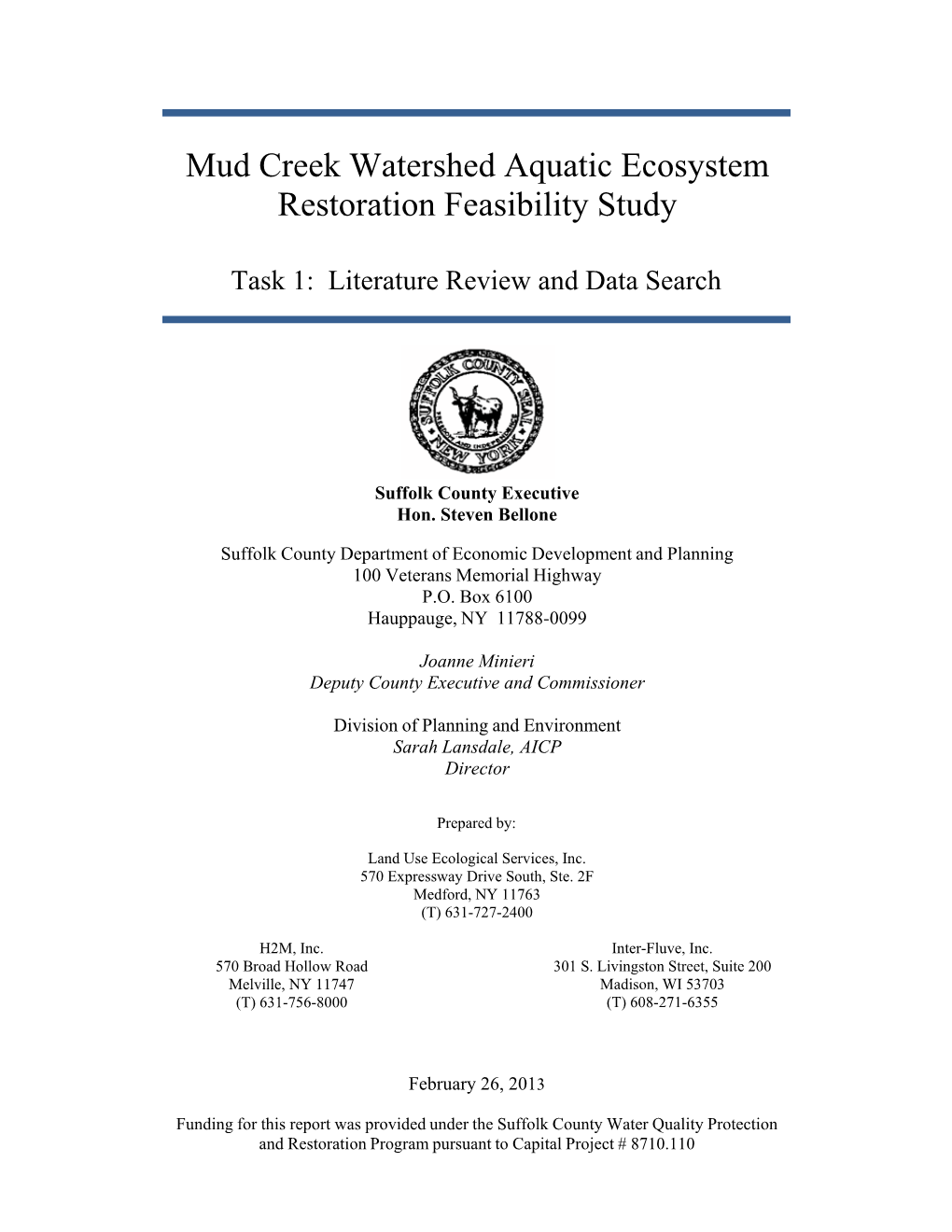 Mud Creek Watershed Aquatic Ecosystem Restoration Feasibility Study