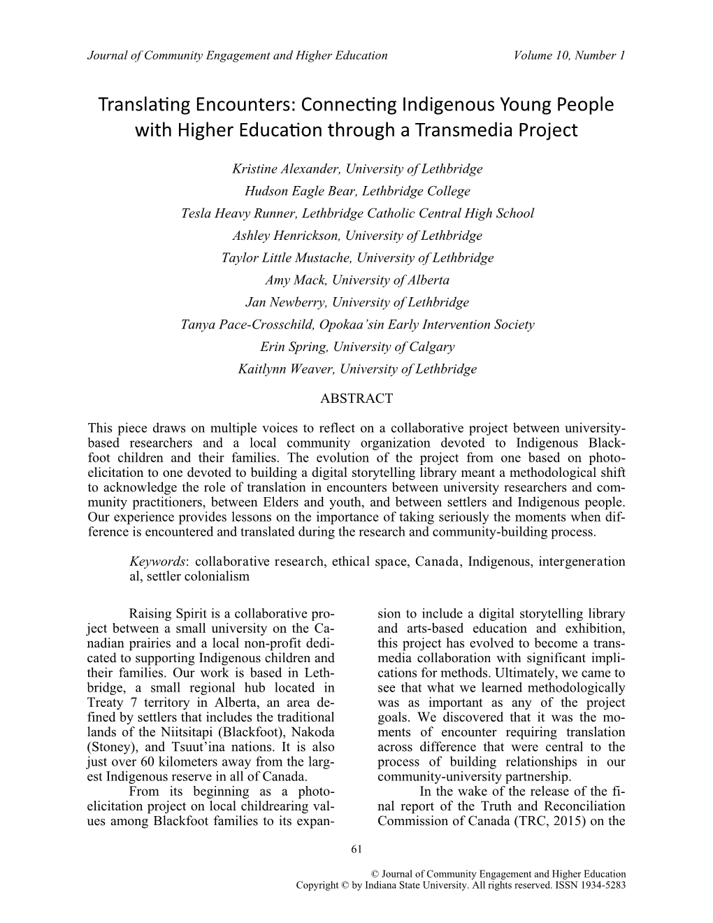 Translating Encounters: Connecting Indigenous Young People with Higher Education Through a Transmedia Project