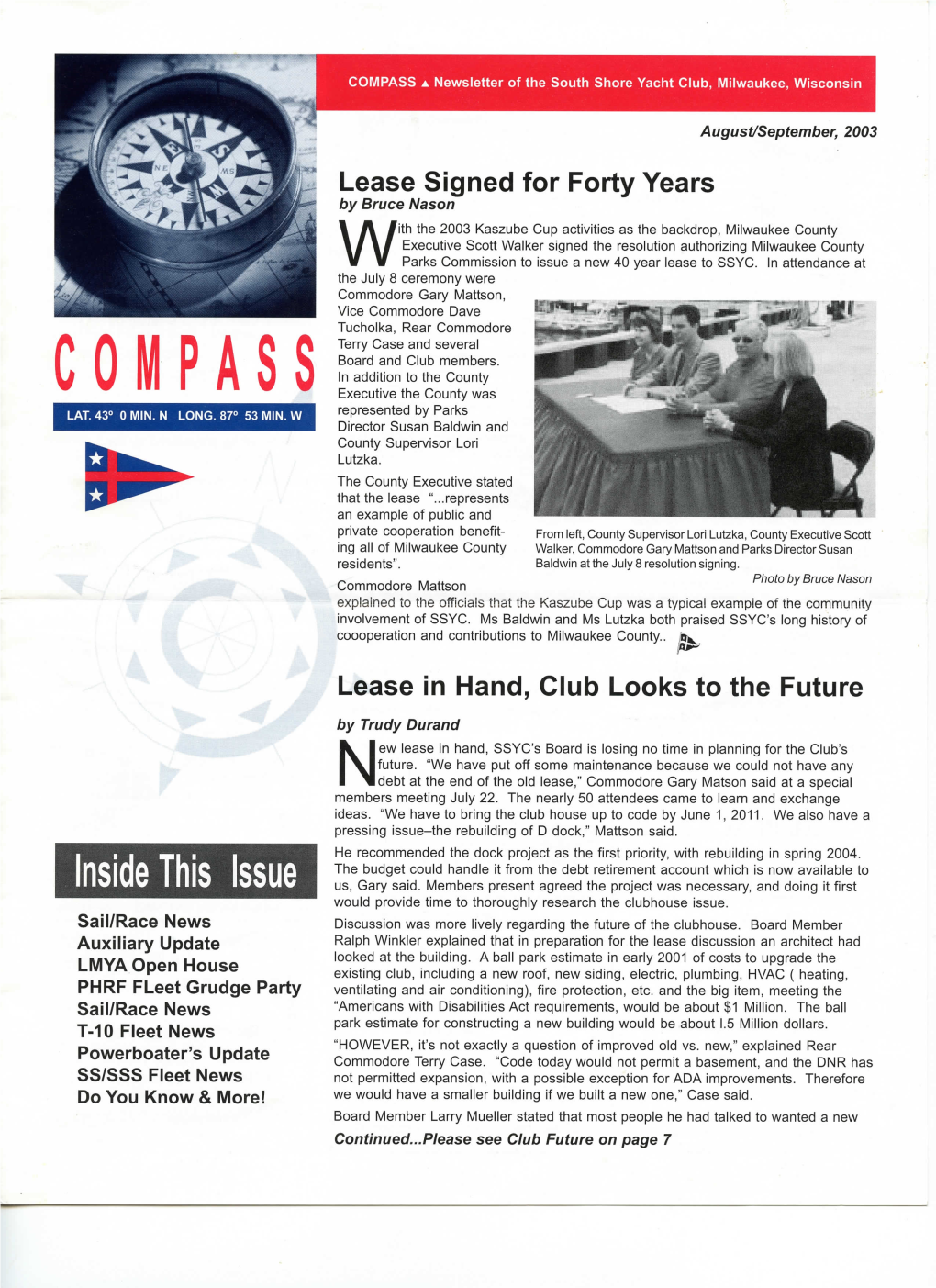 COMPASS a Newsletter of the South Shore Yacht Club, Milwaukee, Wisconsin