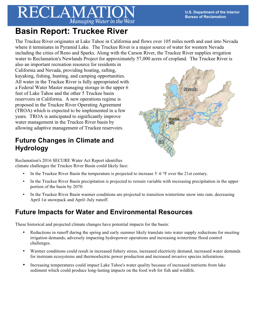 Truckee River Basin Fact Sheet