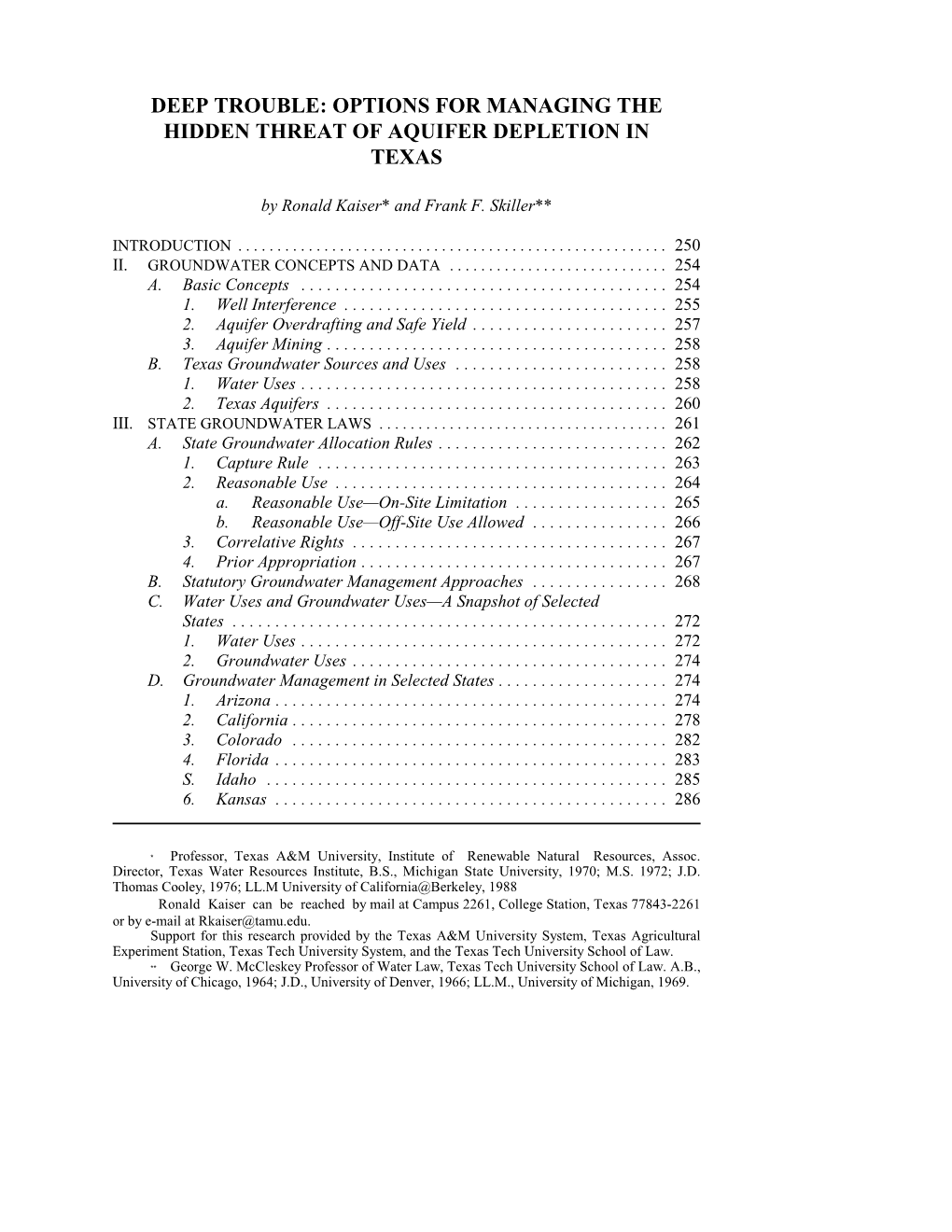 Options for Managing the Hidden Threat of Aquifer Depletion in Texas