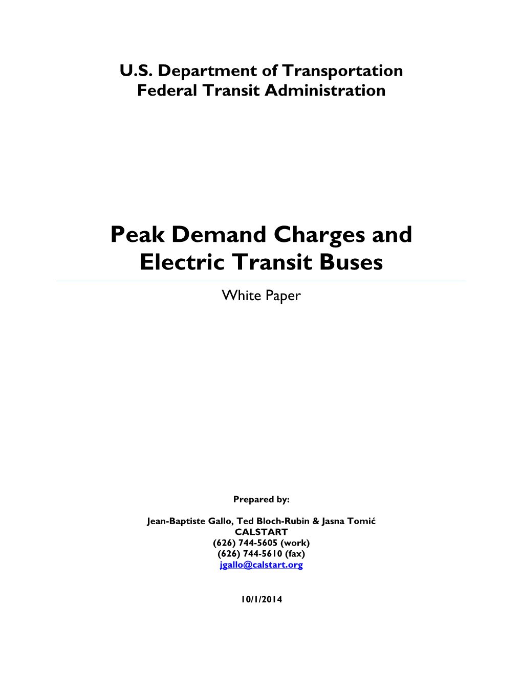 Peak Demand Charges and Electric Transit Buses White Paper