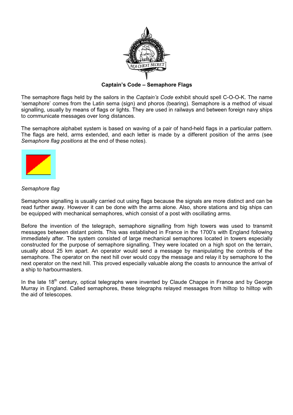 Captain's Code – Semaphore Flags