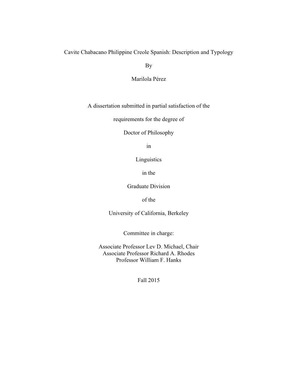 Cavite Chabacano Philippine Creole Spanish: Description and Typology