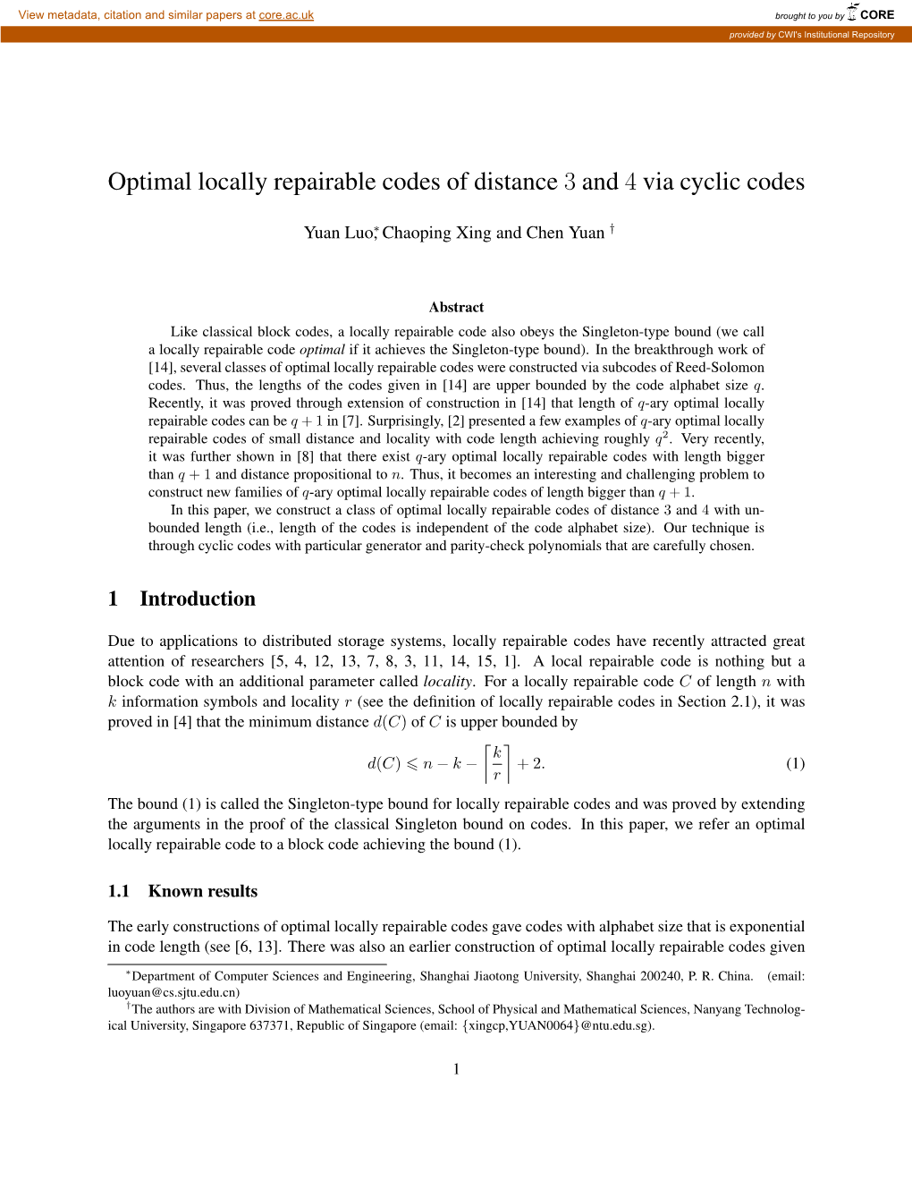 Optimal Locally Repairable Codes of Distance 3 and 4 Via Cyclic Codes