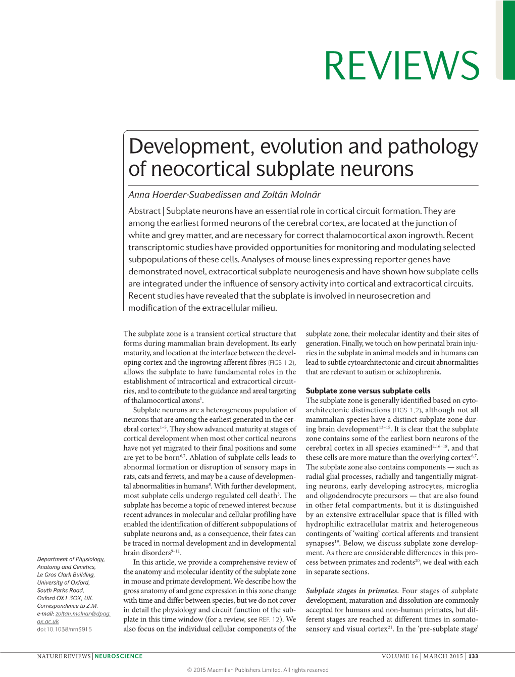 Development, Evolution and Pathology of Neocortical Subplate Neurons