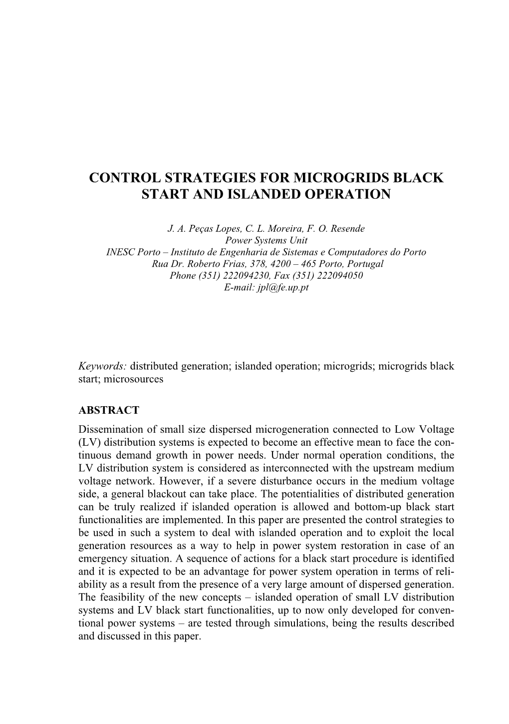 31. "Control Strategies for Microgrids Black Start and Islanded Operation"