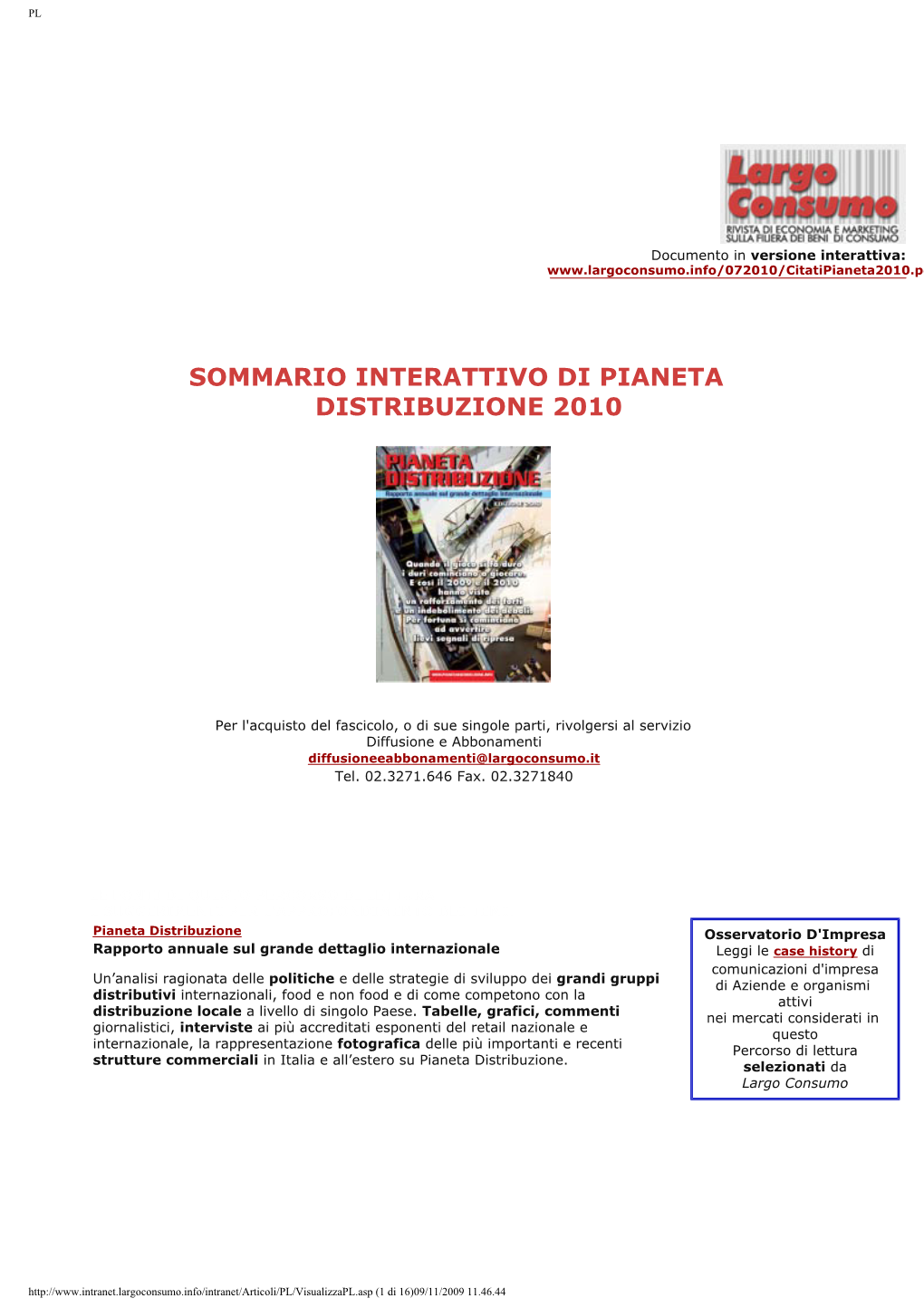 Sommario Interattivo Di Pianeta Distribuzione 2010